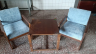 Souprava stolek a dvě křesla modrá (Set of coffee table and two blue armchairs) 